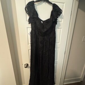 Azazie Black Maxi Dress with Ruffle Sleeves